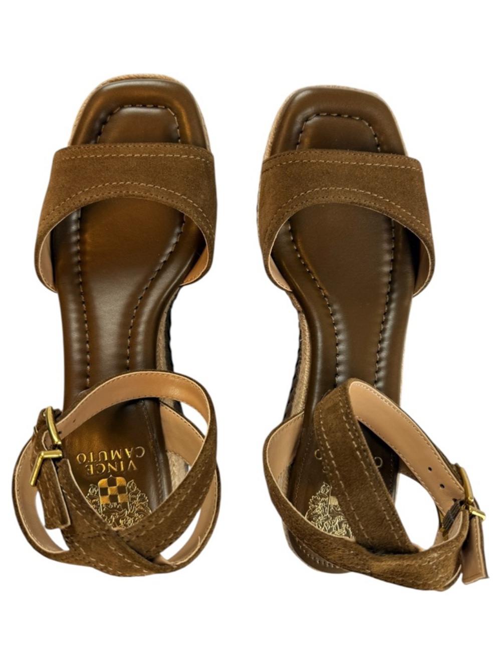 Vince Camuto Brown Suede Leather Block Heel Sandals Ankle Strap Classic 7 1/2